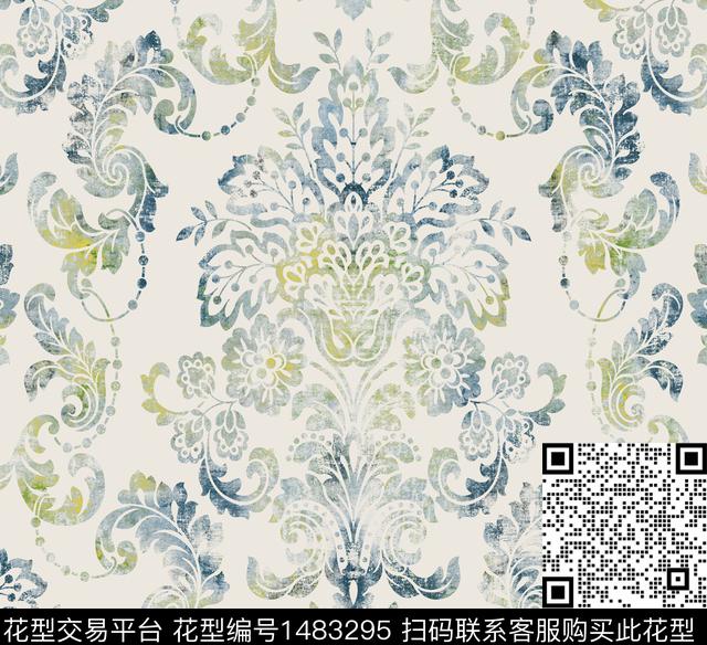卷草贝壳传统纹样传统印花花型下载（图片编号: 1483295） - 瓦栏（Walan）