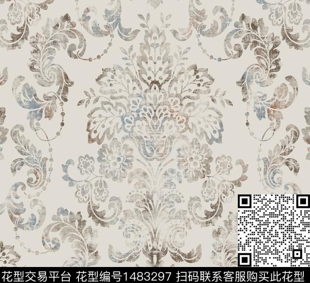 卷草贝壳传统纹样传统印花花型下载（图片编号: 1483297） - 瓦栏（Walan）