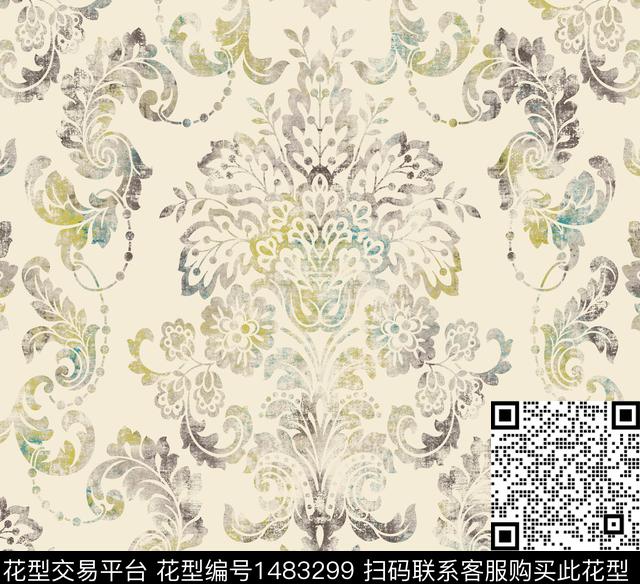 卷草贝壳传统纹样传统印花花型下载（图片编号: 1483299） - 瓦栏（Walan）