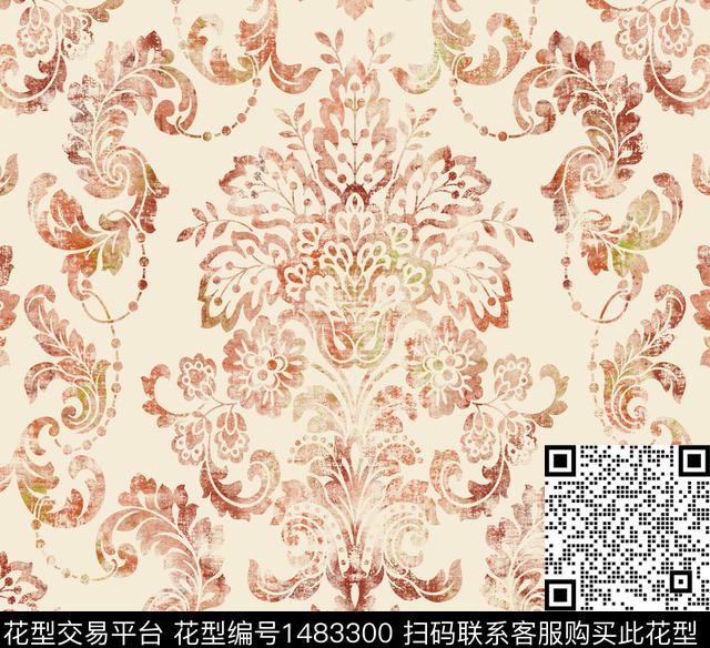 卷草贝壳传统纹样传统印花花型下载（图片编号: 1483300） - 瓦栏（Walan）