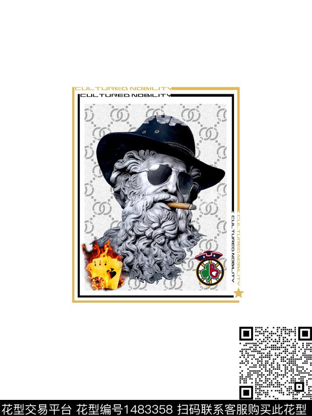 抽烟雕塑-2.jpg - 1483358 - VERSACE 大牌男装 大卫 - 数码印花花型 － 男装花型设计 － 瓦栏
