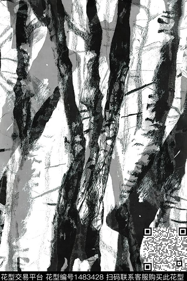 黑白条纹大牌风休闲数码印花花型下载（图片编号: 1483428） - 瓦栏（Walan）