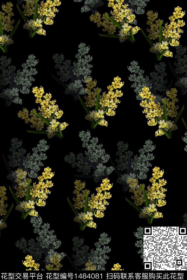 Y22M0172.jpg - 1484081 - 绿植树叶 黑底花卉 家纺类 - 数码印花花型 － 沙发布花型设计 － 瓦栏
