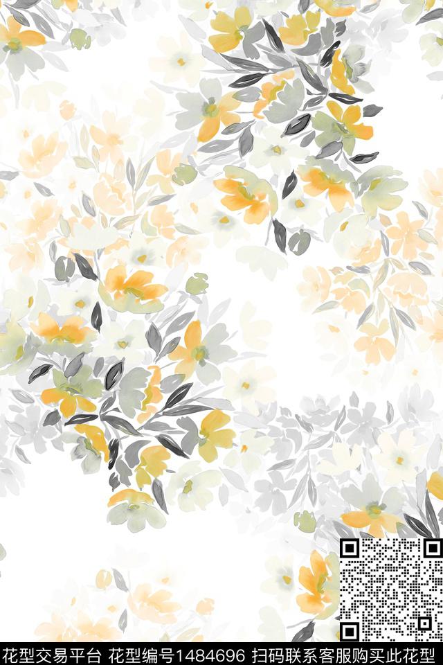 清爽底花卉花卉大牌风数码印花花型下载（图片编号: 1484696） - 瓦栏（Walan）