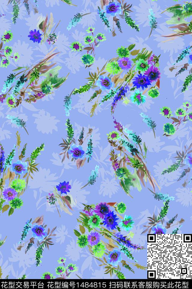 绿植树叶扎染花型花卉数码印花花型下载（图片编号: 1484815） - 瓦栏（Walan）