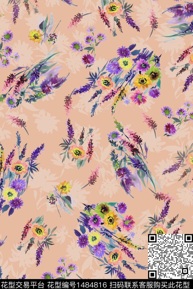 花卉20073-3.jpg - 1484816 - 绿植树叶 扎染花型 花卉 - 数码印花花型 － 女装花型设计 － 瓦栏