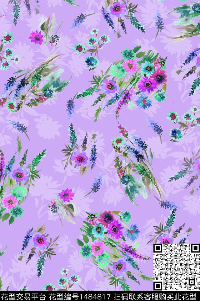 花卉20073-4.jpg - 1484817 - 绿植树叶 扎染花型 花卉 - 数码印花花型 － 女装花型设计 － 瓦栏