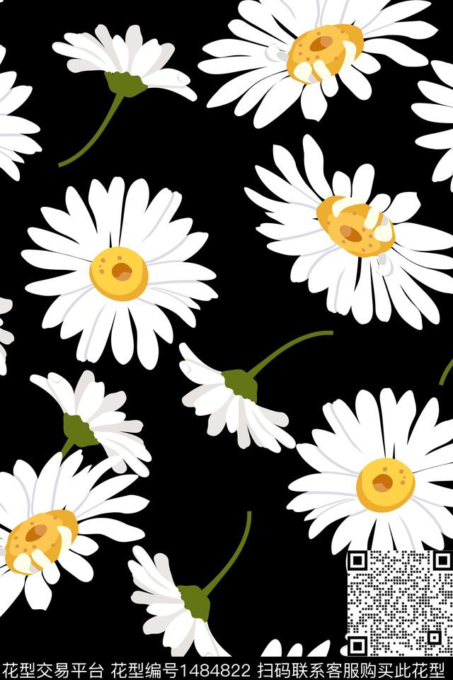 花卉20079.jpg - 1484822 - 菊花 花卉 大牌风 - 数码印花花型 － 女装花型设计 － 瓦栏