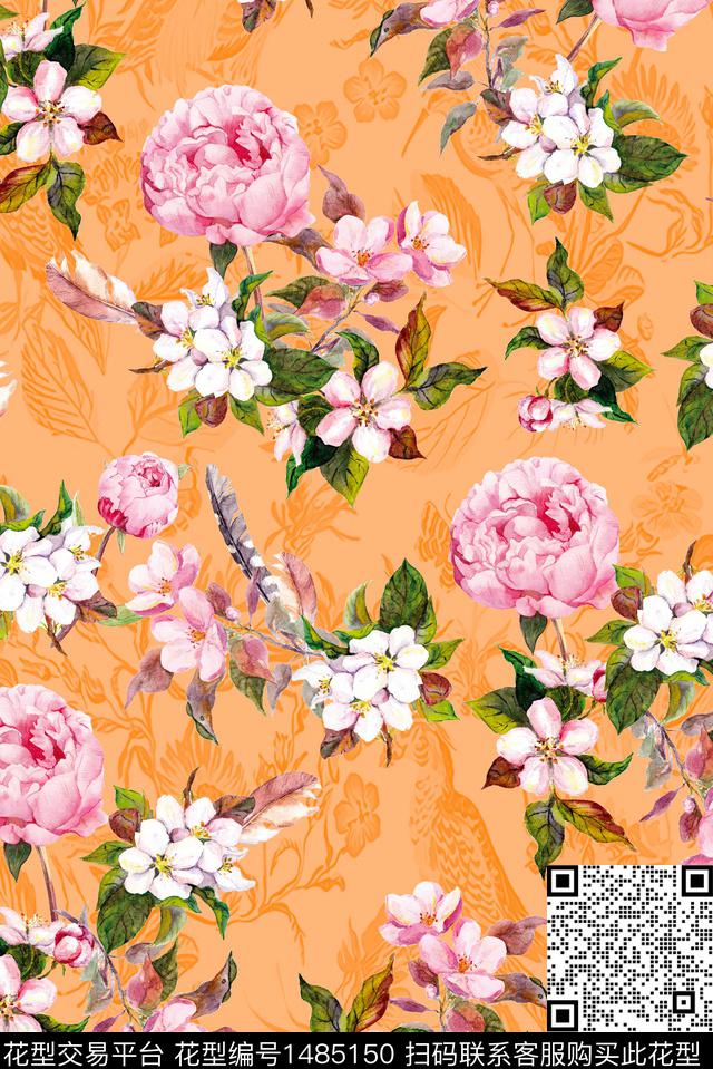 花卉大牌风手绘数码印花花型下载（图片编号: 1485150） - 瓦栏（Walan）