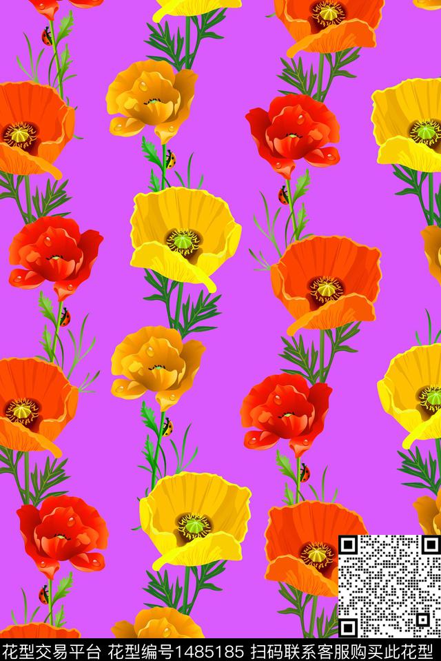 花卉大牌风大花数码印花花型下载（图片编号: 1485185） - 瓦栏（Walan）