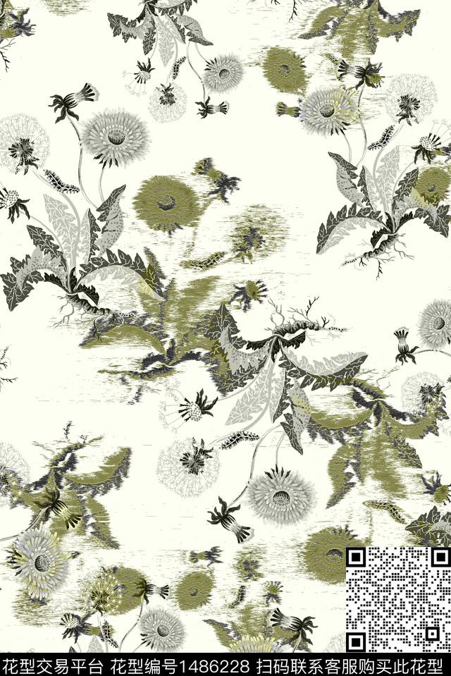 绿植树叶花卉大牌风数码印花花型下载（图片编号: 1486228） - 瓦栏（Walan）