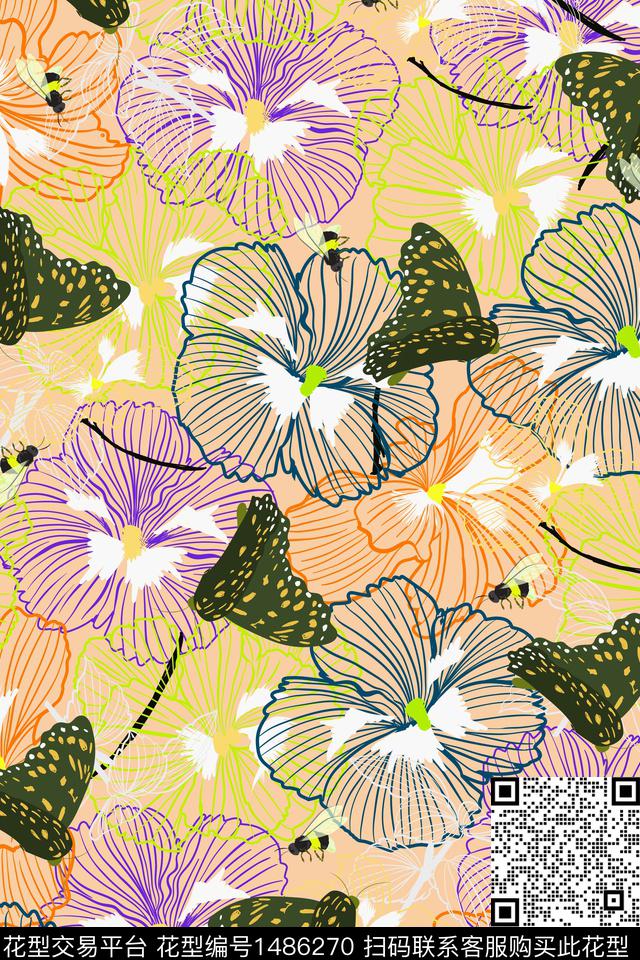 花卉20088-3.jpg - 1486270 - 绿植树叶 民族风 花卉 - 数码印花花型 － 女装花型设计 － 瓦栏