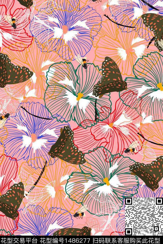 绿植树叶民族风花卉数码印花花型下载（图片编号: 1486277） - 瓦栏（Walan）