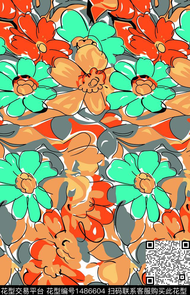 抽象花卉底纹-2.jpg - 1486604 - 泳装花型 连衣裙 油画花型 - 数码印花花型 － 女装花型设计 － 瓦栏