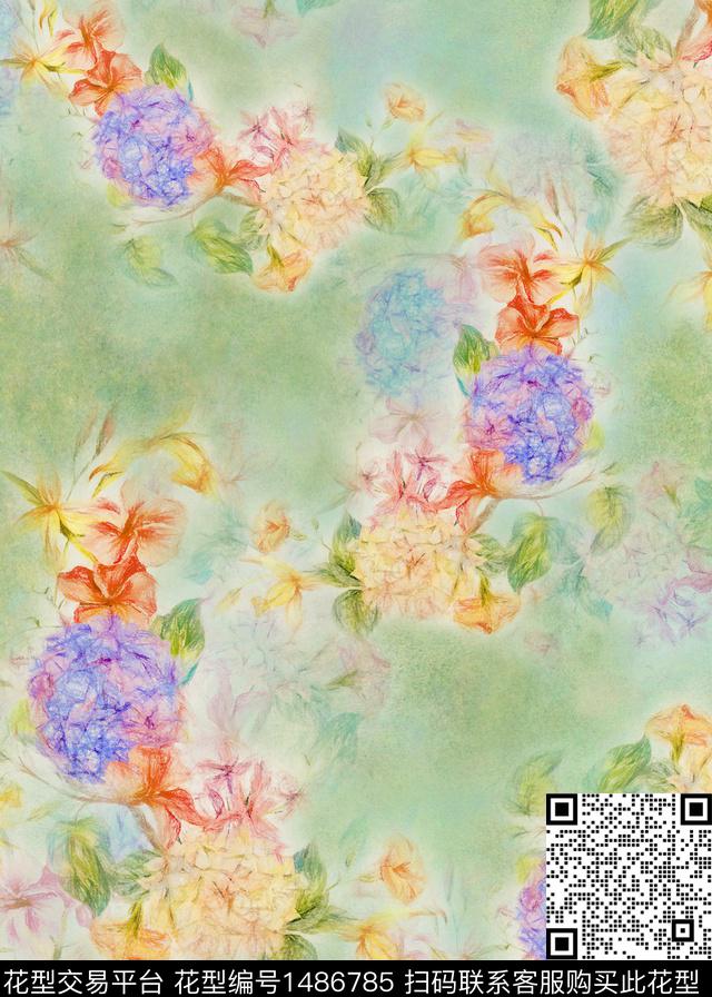 AS2203267.jpg - 1486785 - 数码花型 女装 花卉 - 数码印花花型 － 女装花型设计 － 瓦栏