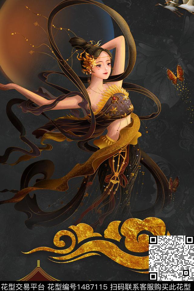 邑-dx038-1.jpg - 1487115 - 中国风定位花 中国 国潮 - 数码印花花型 － 女装花型设计 － 瓦栏