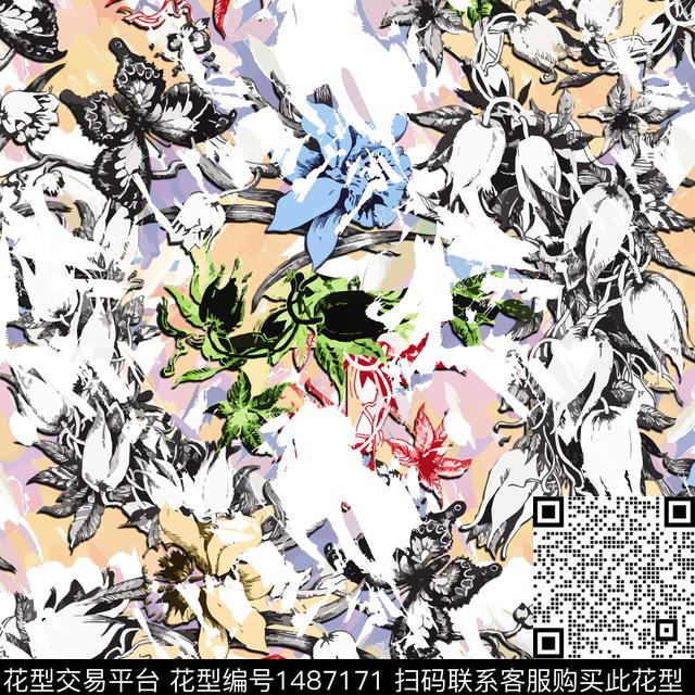 1.jpg - 1487171 - 几何 时尚 花卉 - 数码印花花型 － 女装花型设计 － 瓦栏