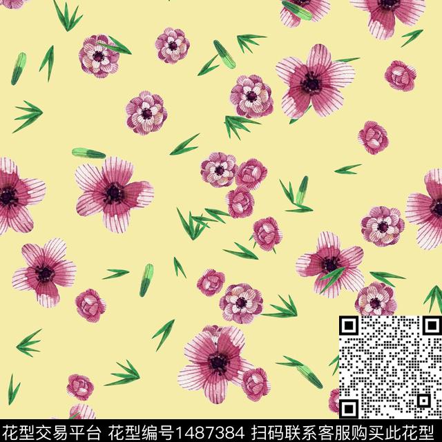 220328-1.jpg - 1487384 - 绿植树叶 花卉 素雅 - 数码印花花型 － 女装花型设计 － 瓦栏