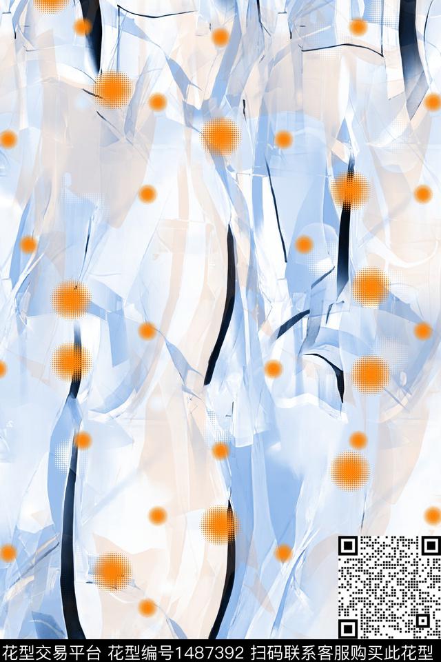 几何抽象花卉雪纺数码印花花型下载（图片编号: 1487392） - 瓦栏（Walan）