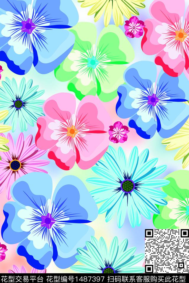 民族风花卉大牌风数码印花花型下载（图片编号: 1487397） - 瓦栏（Walan）