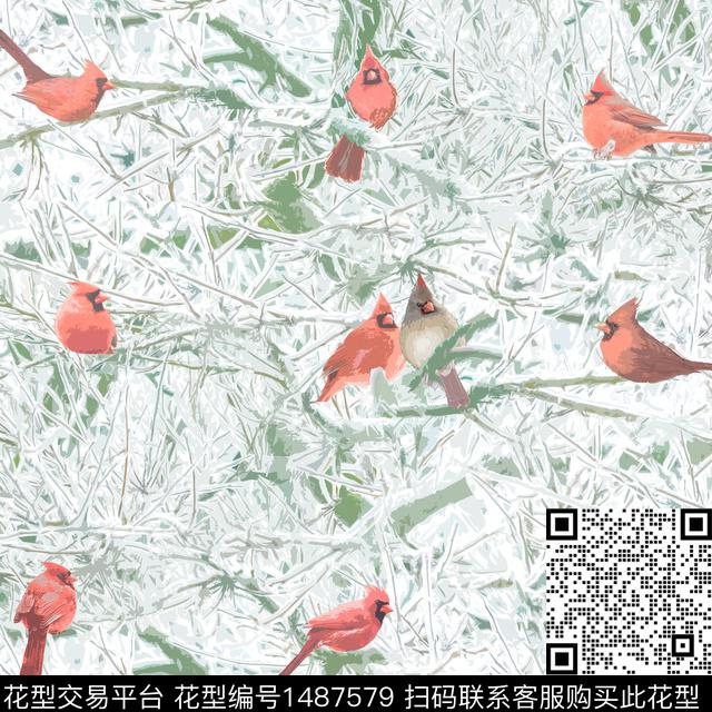 bird001.jpg - 1487579 - 鸟 清爽底花卉 植物 - 数码印花花型 － 女装花型设计 － 瓦栏