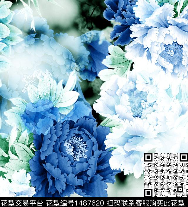 荷花香云纱旗袍数码印花花型下载（图片编号: 1487620） - 瓦栏（Walan）