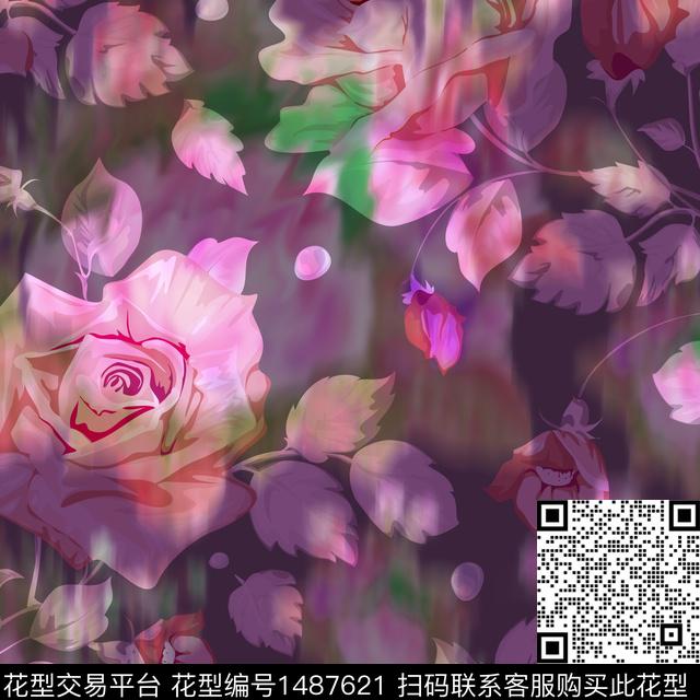 BSMYSJ0625.jpg - 1487621 - 数码花型 绿植树叶 花卉 - 数码印花花型 － 女装花型设计 － 瓦栏