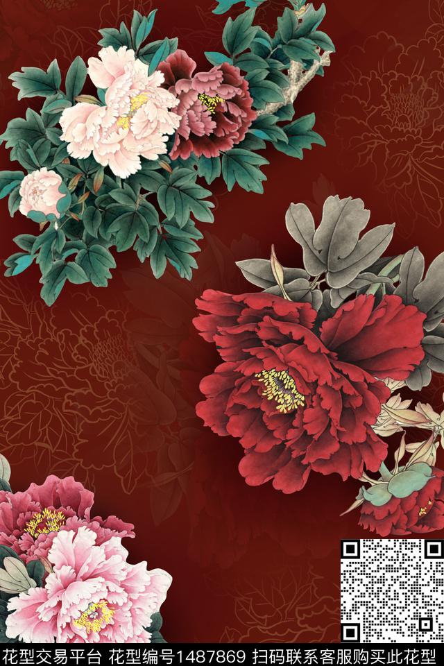Orst_gmd0554K.jpg - 1487869 - 花卉 旗袍 真丝 - 数码印花花型 － 女装花型设计 － 瓦栏