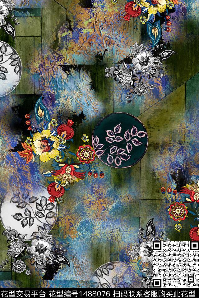 CR-BO-154.jpg - 1488076 - 香云纱 棉麻 朦胧花卉 - 数码印花花型 － 女装花型设计 － 瓦栏