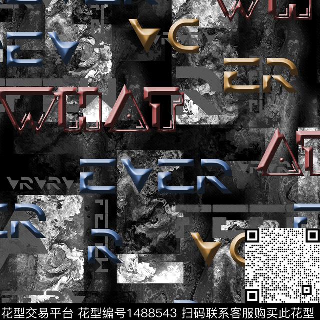 几何字母趋势花型数码印花花型下载（图片编号: 1488543） - 瓦栏（Walan）