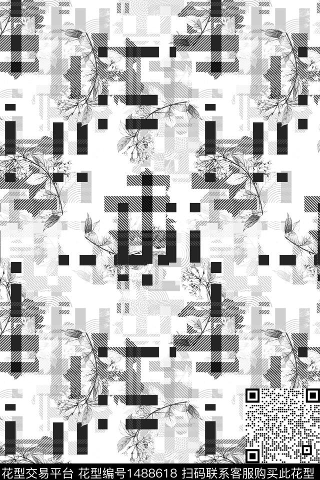 几何大牌风休闲数码印花花型下载（图片编号: 1488618） - 瓦栏（Walan）