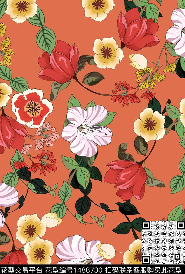 2022040202.jpg - 1488730 - 民族风 花卉 热带花型 - 传统印花花型 － 女装花型设计 － 瓦栏