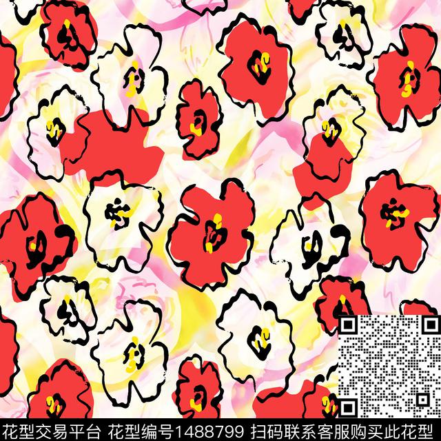 绿植树叶花卉大牌风数码印花花型下载（图片编号: 1488799） - 瓦栏（Walan）