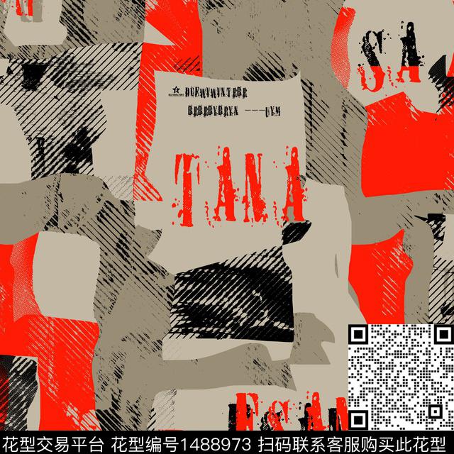 几何字母趋势花型传统印花花型下载（图片编号: 1488973） - 瓦栏（Walan）
