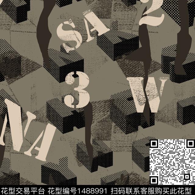 几何字母趋势花型传统印花花型下载（图片编号: 1488991） - 瓦栏（Walan）