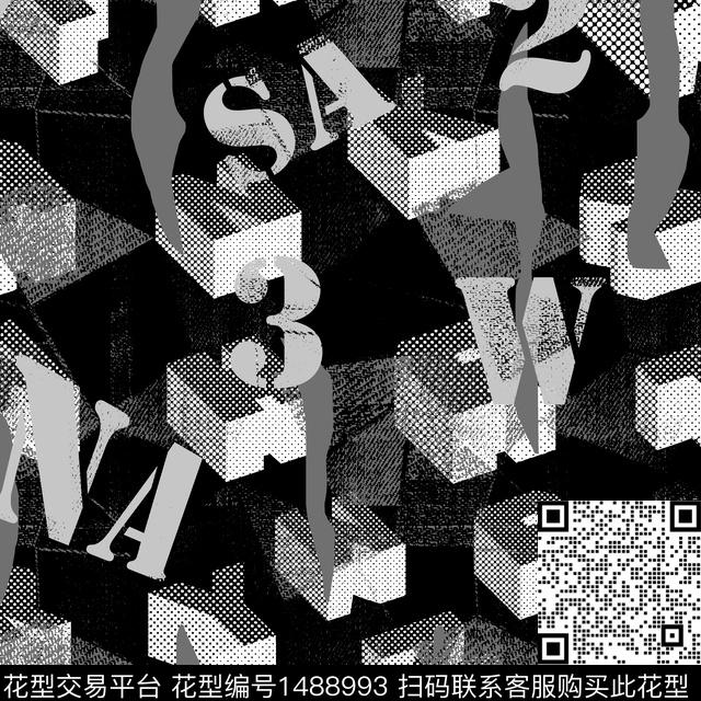 几何字母趋势花型传统印花花型下载（图片编号: 1488993） - 瓦栏（Walan）