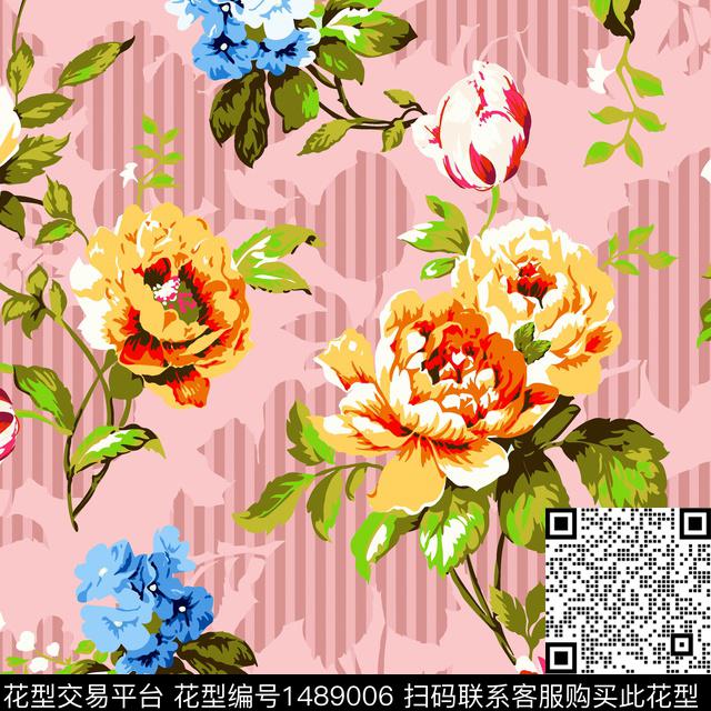 花卉手绘数码印花花型下载（图片编号: 1489006） - 瓦栏（Walan）