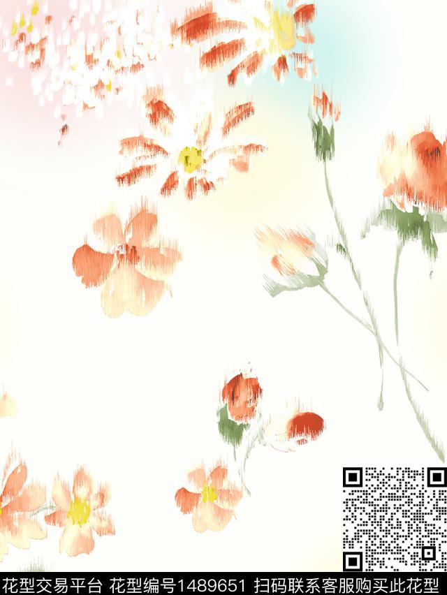 花卉满版散花春夏花型传统印花花型下载（图片编号: 1489651） - 瓦栏（Walan）