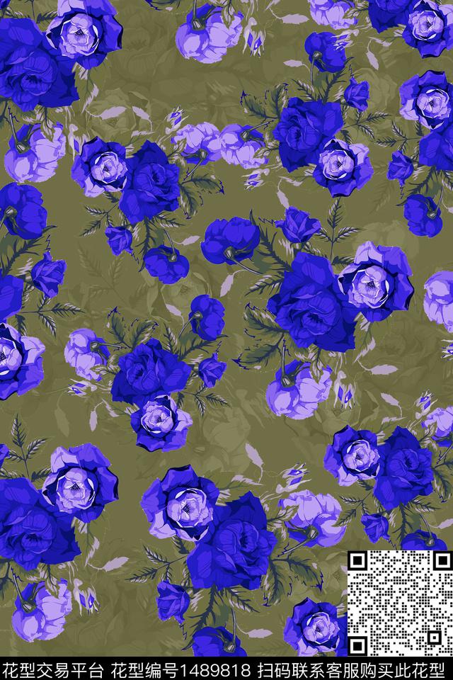 花卉20095-4.jpg - 1489818 - 绿植树叶 玫瑰花 花卉 - 数码印花花型 － 女装花型设计 － 瓦栏