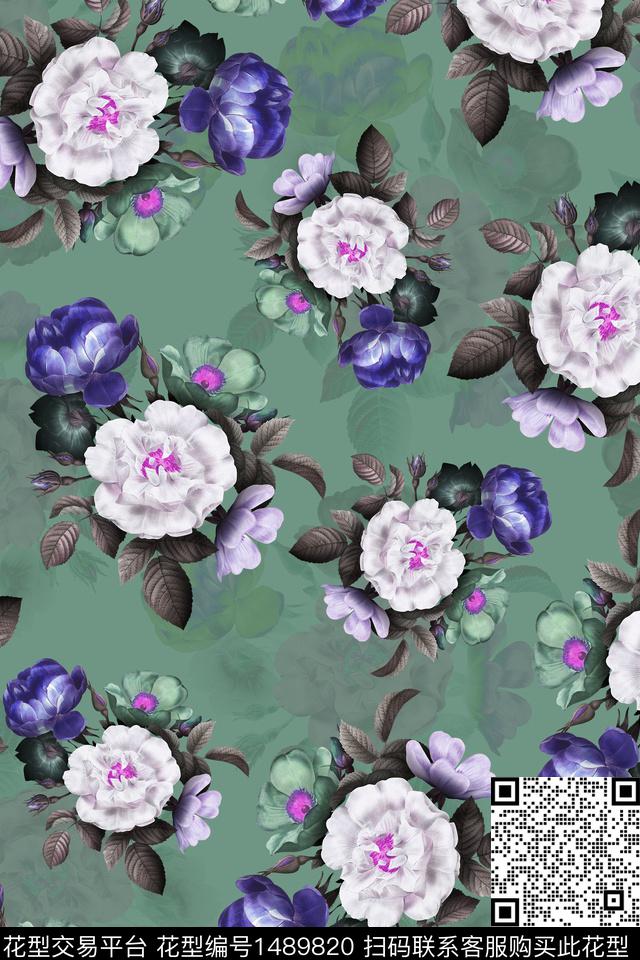菊花扎染花型花卉数码印花花型下载（图片编号: 1489820） - 瓦栏（Walan）