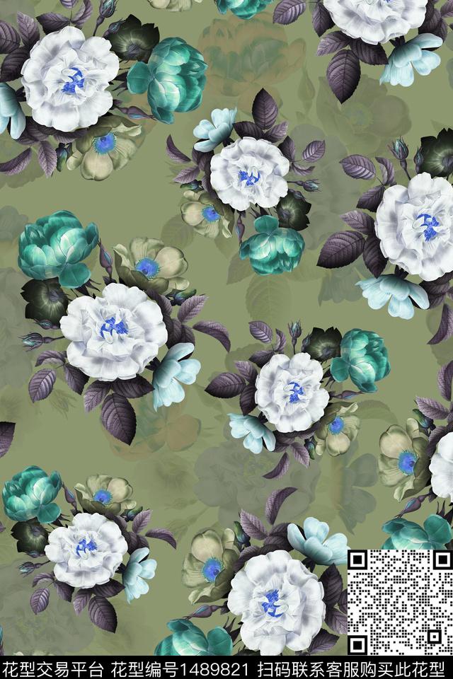 菊花扎染花型花卉数码印花花型下载（图片编号: 1489821） - 瓦栏（Walan）