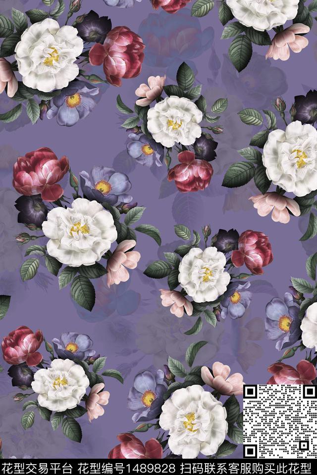 花卉数码印花花型下载（图片编号: 1489828） - 瓦栏（Walan）