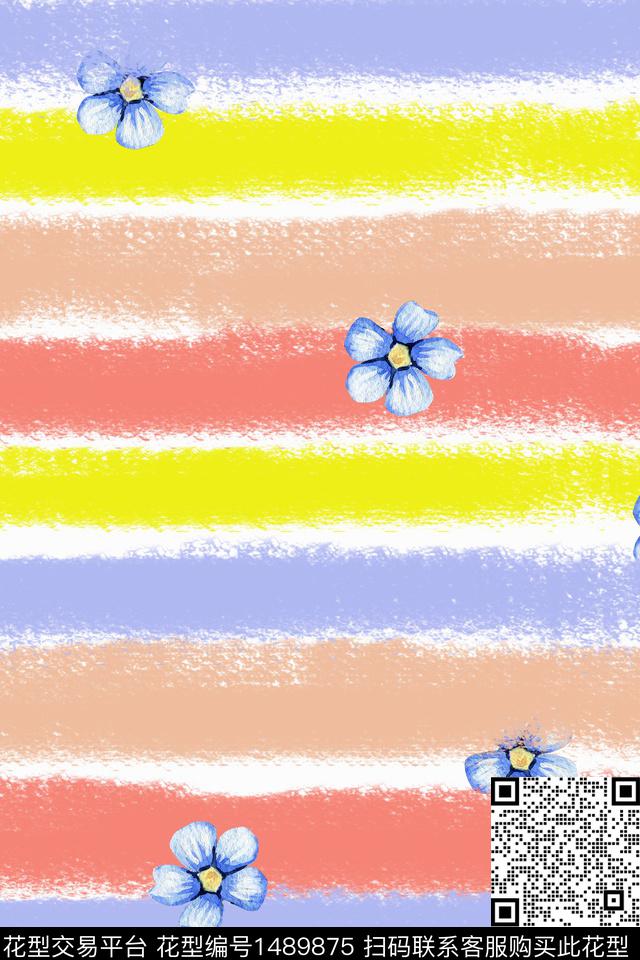 清新条纹1.jpg - 1489875 - 几何 清爽底花卉 花卉 - 数码印花花型 － 童装花型设计 － 瓦栏