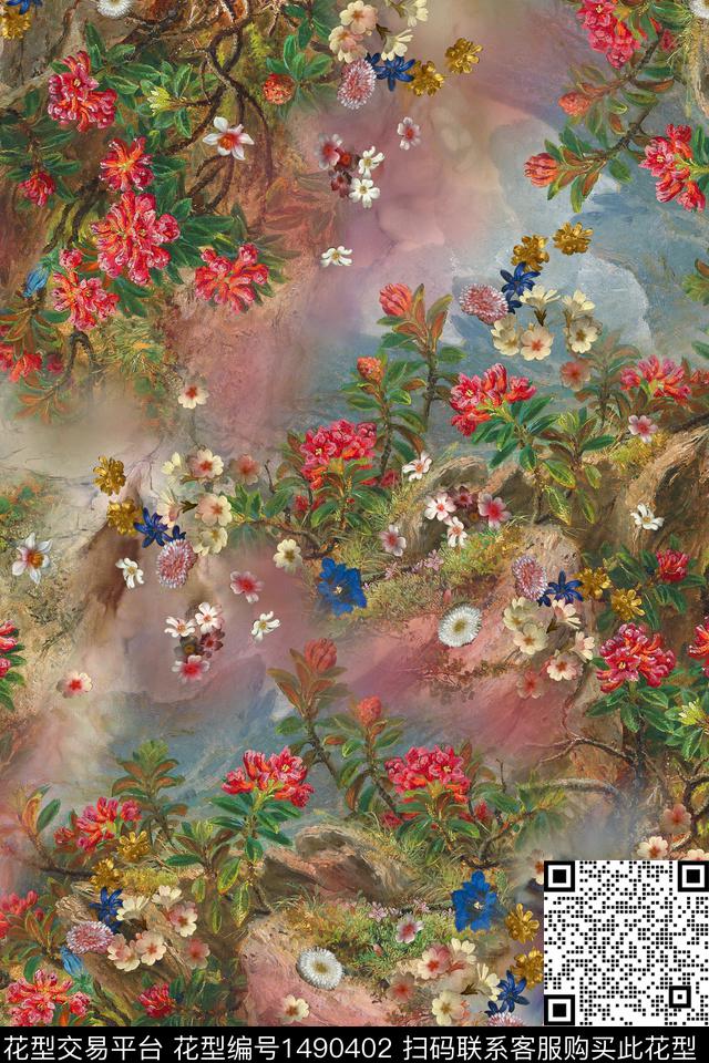 W-JC-WAU08b.jpg - 1490402 - 山 香云纱 花卉 - 数码印花花型 － 女装花型设计 － 瓦栏
