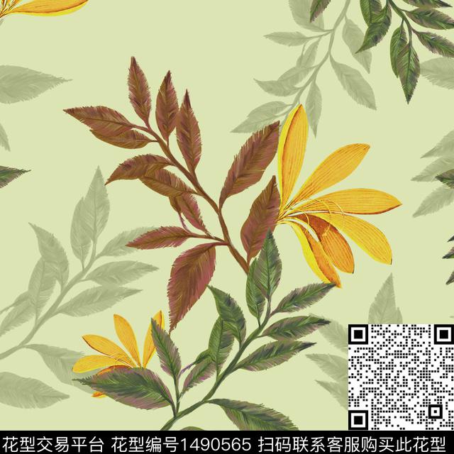 Y2009063.jpg - 1490565 - 绿植树叶 连衣裙 女装 - 传统印花花型 － 女装花型设计 － 瓦栏