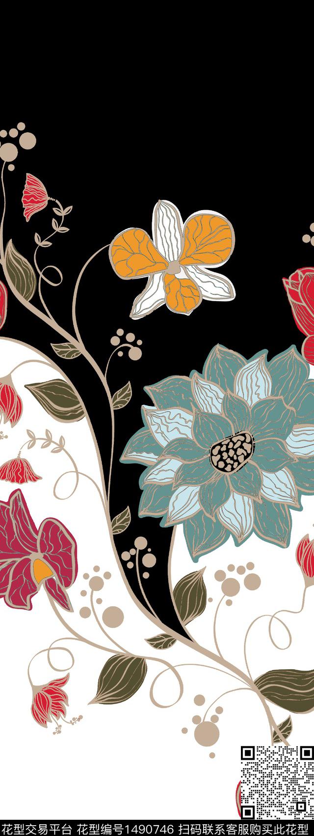 KN180124-2Z.jpg - 1490746 - 黑底花卉 定位花 民族风 - 传统印花花型 － 女装花型设计 － 瓦栏
