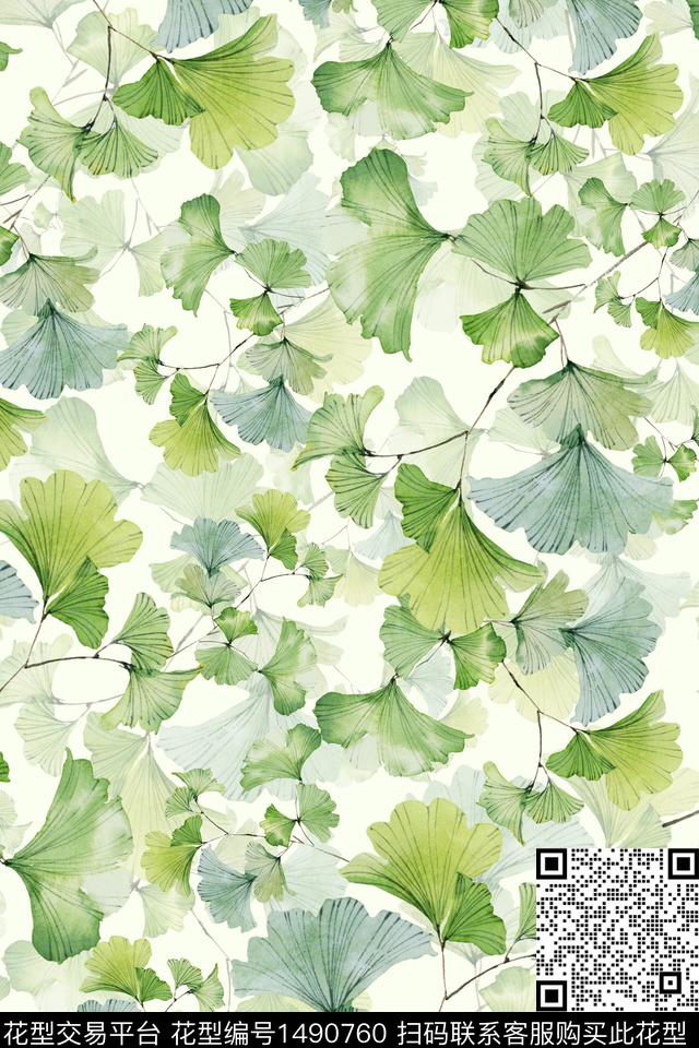 水彩绿植树叶肌理数码印花花型下载（图片编号: 1490760） - 瓦栏（Walan）