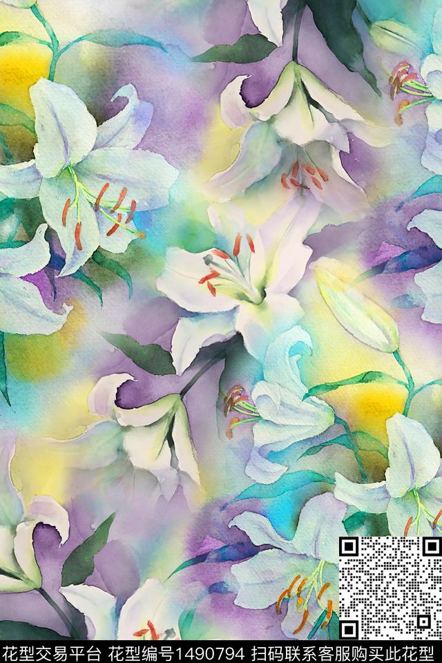 水彩绿植树叶肌理数码印花花型下载（图片编号: 1490794） - 瓦栏（Walan）