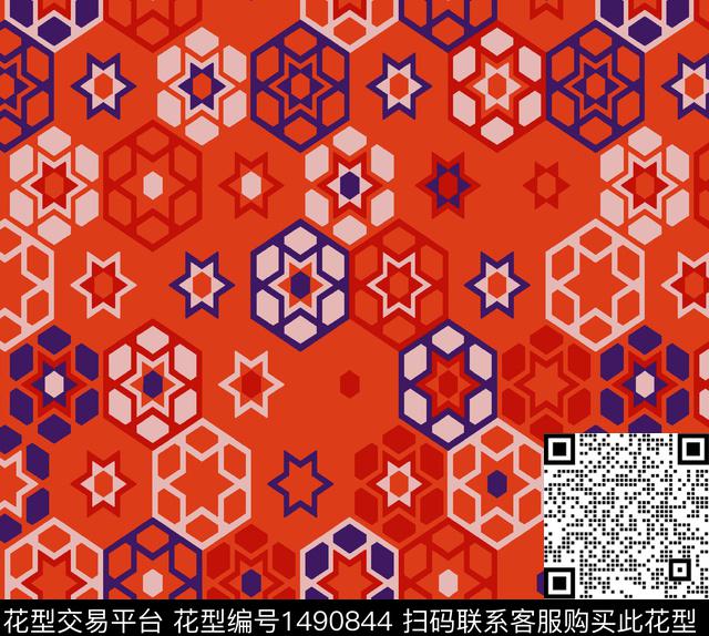 nf1175-4.jpg - 1490844 - 几何 菱形 几何定位 - 传统印花花型 － 女装花型设计 － 瓦栏