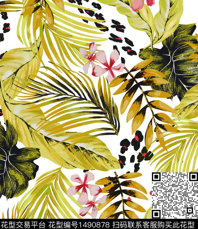 热带豹纹叶子.jpg - 1490878 - 绿植树叶 女装 春夏花型 - 数码印花花型 － 女装花型设计 － 瓦栏